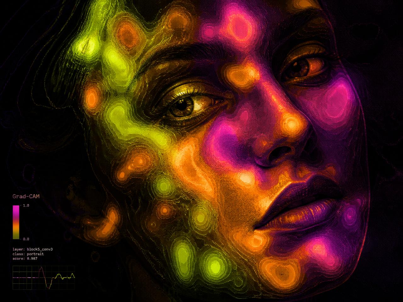 Grad-CAM attention heatmap over a portrait